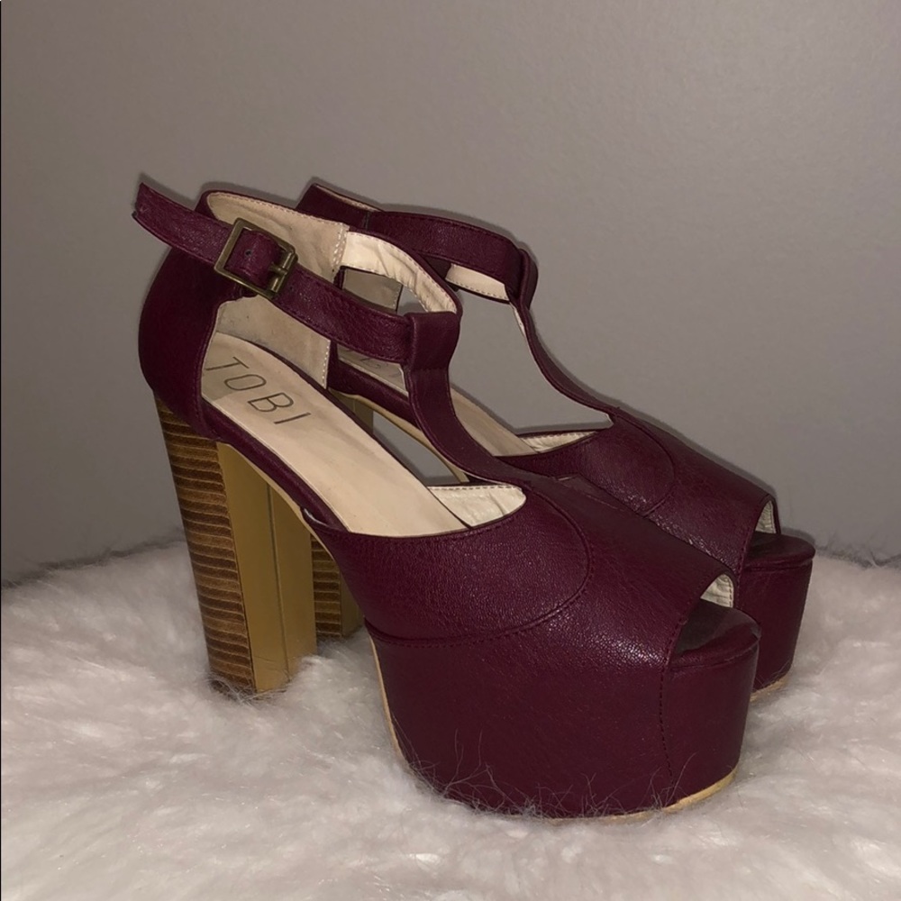 Tobi Platform Heels - Maroon and Leather